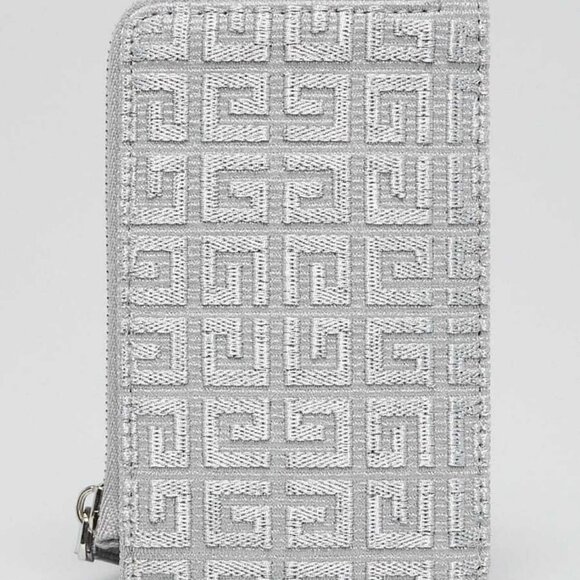 Givenchy Metallic Silver Embroidered Canvas 4G Card Case Wallet - Picture 1 of 8